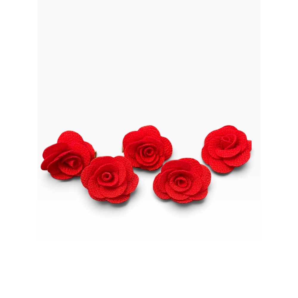 Set of 5 Red Fabric Rose Hair Clips Floral Alligator Clips Gold Tone Hardware